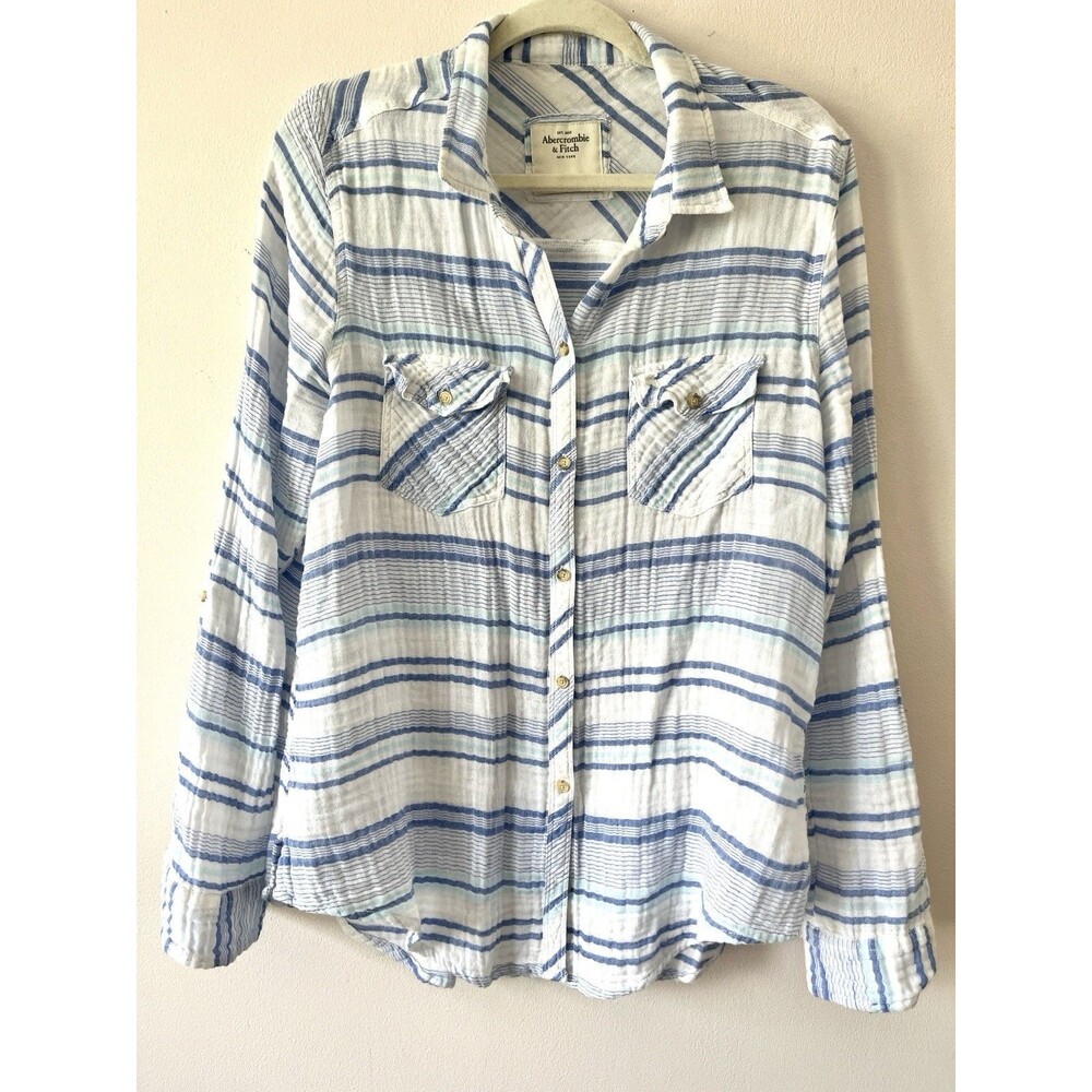 Light Blue Striped Button-Up Blouse - Women